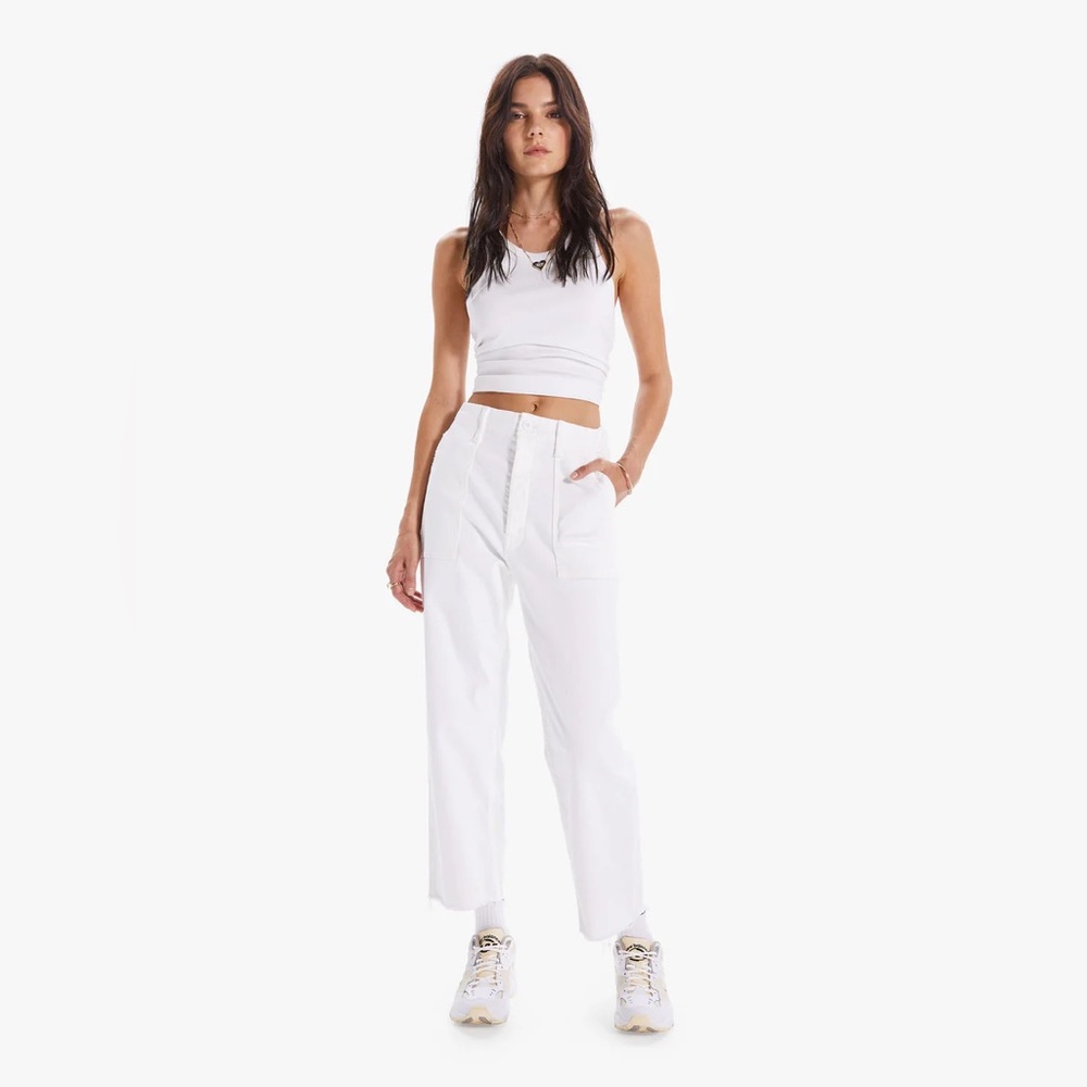 MOTHER Patch Pocket Private Ankle Fray in Fairest of Them All White